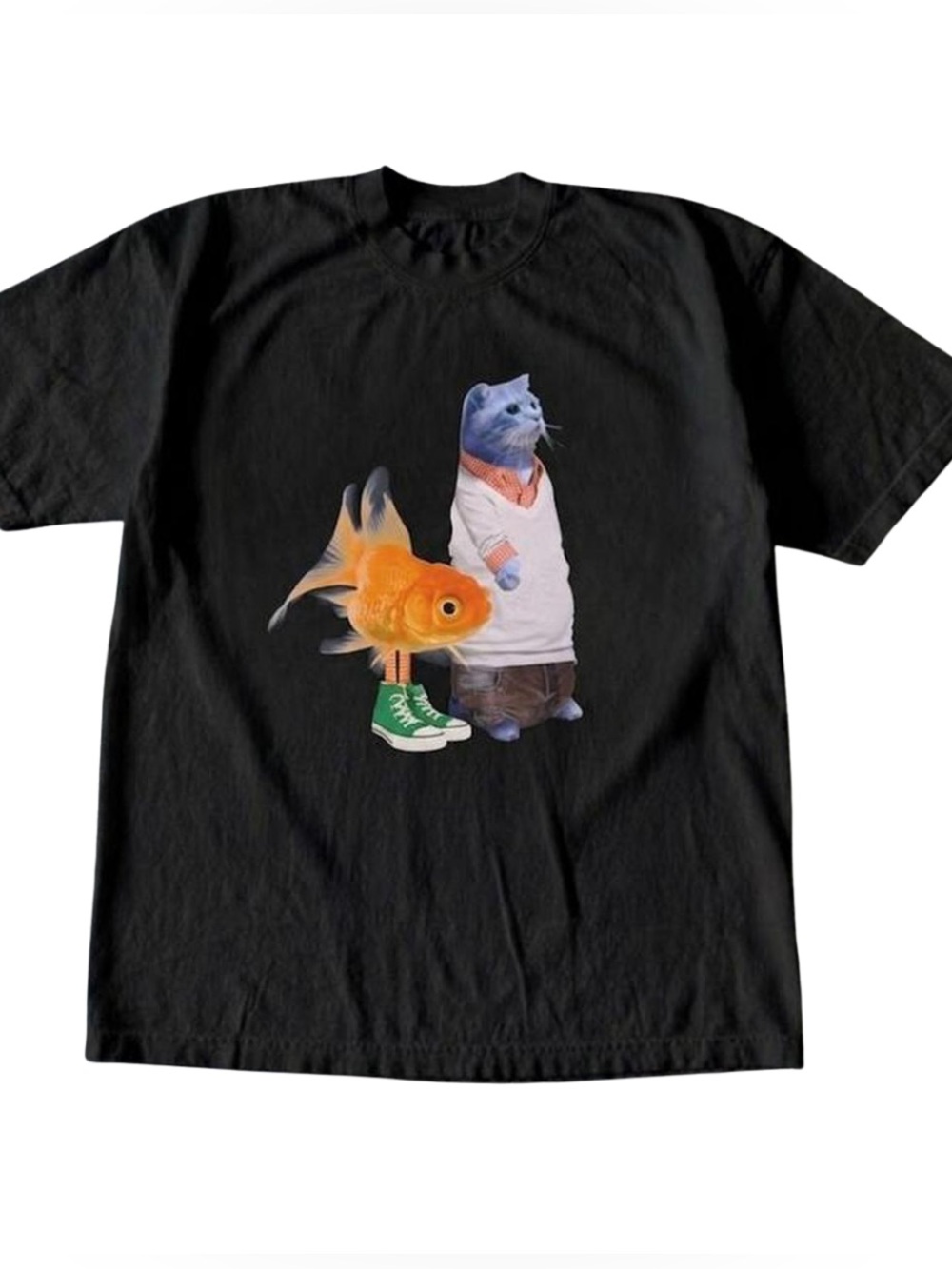 Black Cat & Goldfish Graphic T-Shirt - Unisex Vintage Style